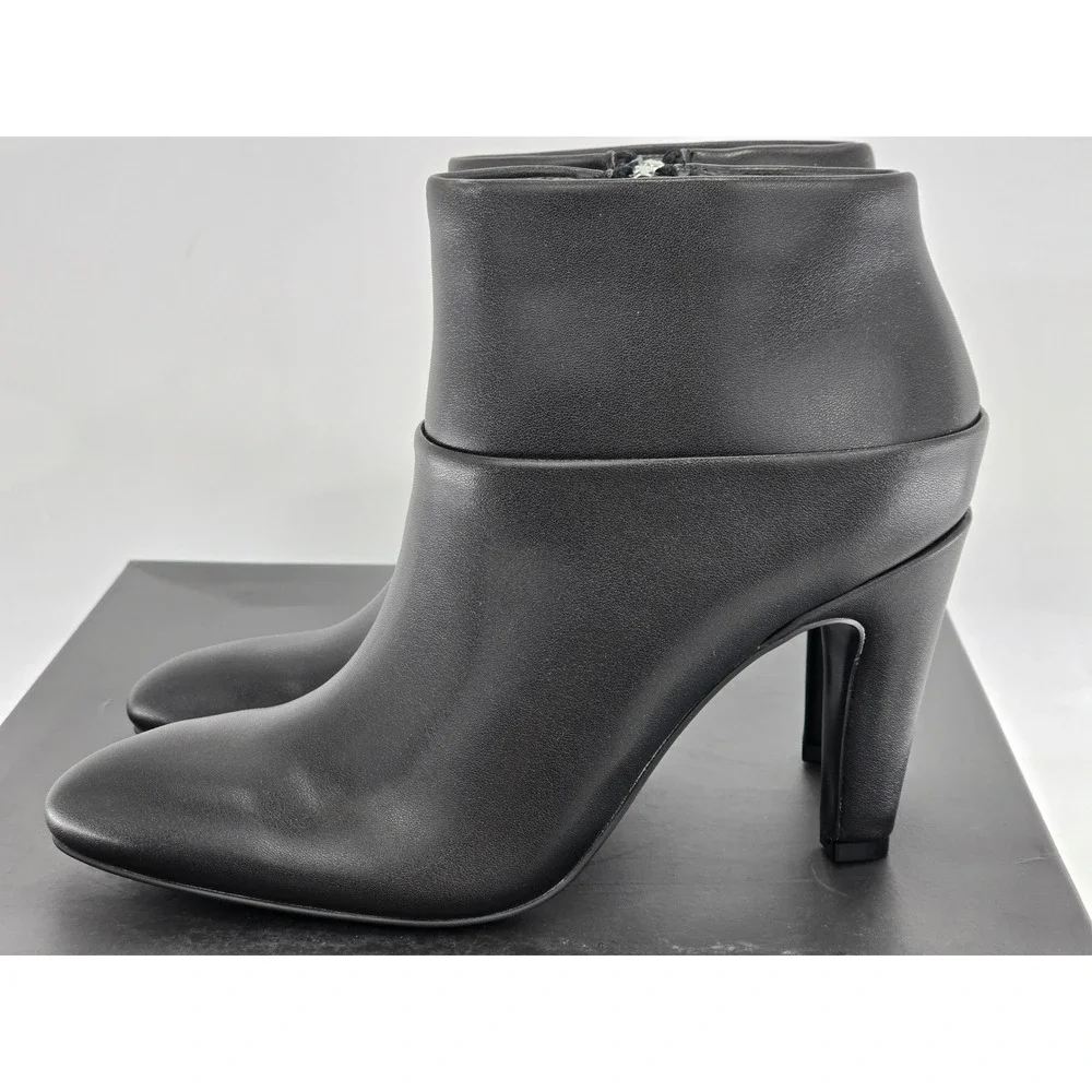 BCBG Riverlin Ankle Boots Women 5.5 Black Faux Leather Pointed Toe Heel - New